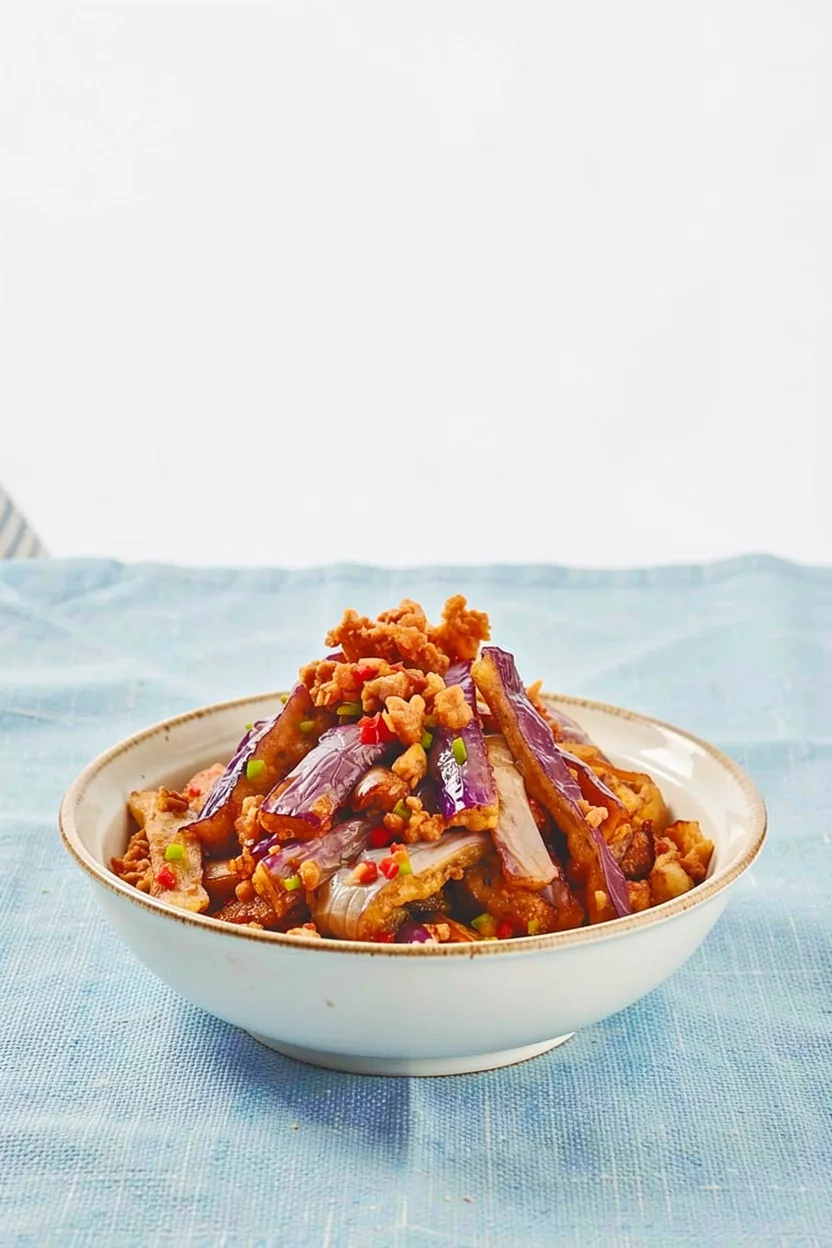 Stir-Fried Aubergine Strips with Minced Pork